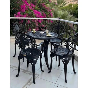 Ivf Isparta Model 4'lü Ferforje Görünümlü Plastik Yuvarlak Masalı Takım