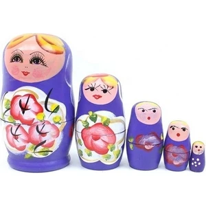 5’li Ahşap Matruşka Bebek (Mor)