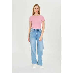 Kadın Örme Ribana Crop T-Shirt