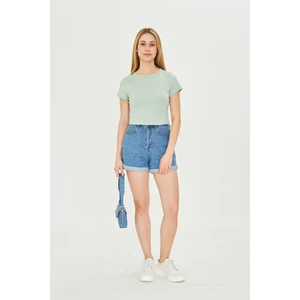 Kadın Örme Ribana Crop T-Shirt