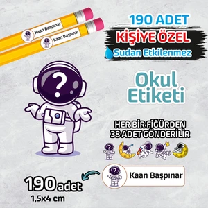Okul Etiketi Isme Özel Kalem Defter Etiketi (Astronot-1) -190 Adet