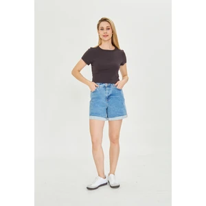 Kadın Örme Ribana Crop T-Shirt