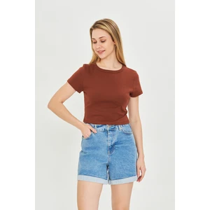 Kadın Örme Ribana Crop T-Shirt