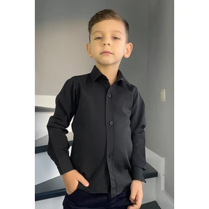 Erkek Çocuk Siyah Uzun Kollu Düz Renk Gömlek Modern Fit Trend Stil