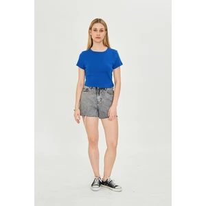 Kadın Örme Ribana Crop T-Shirt