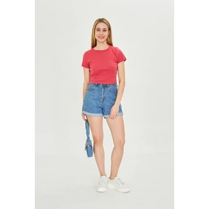 Kadın Örme Ribana Crop T-Shirt