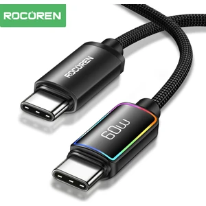 60W Type-C To Type-C Rgb Aydınlatmalı Örgülü Şarj ve Data Kablosu 1 Metre