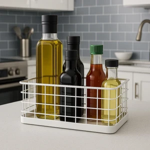 Okyanus Home Dikdörtgen Beyaz Metal Organizer Sepet Midi 16X26 cm