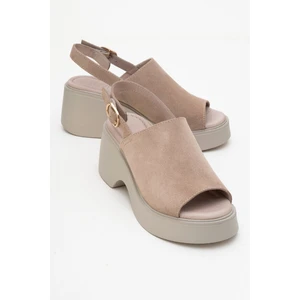 Power Taş Süet Hakiki Deri Kadın Dolgu Topuklu Sandalet