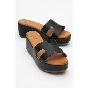 Lıa Siyah Cilt Hakiki Deri Kadın Dolgu Topuklu Terlik