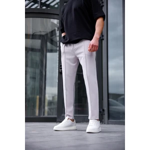 Erkek Gri Renk Esnek Likralı Fermuar Detaylı Jogger Pantolon