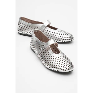Arian Gümüş Hakiki Deri Delikli Kadın Babet Ayakkabı