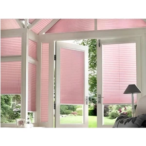 Pembe Plise Katlanır Cam Balkon Perdesi - Ofis Perdesi - Ev Perdesi - Salon Perdesi - Plise Perde