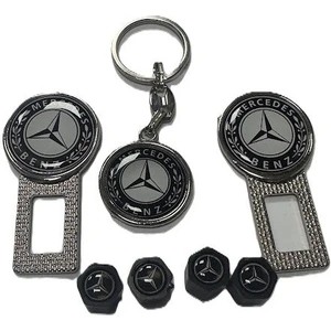 Mercedes Logolu Ikaz Ses Susturucu Metal Toka 2 Adet Anahtarlık 1 Adet Sibop Kapağı 4 Adet