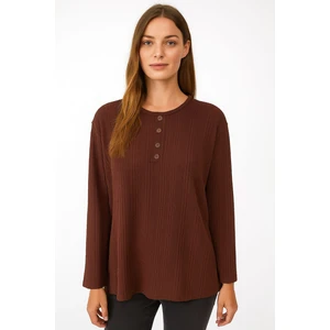 Burgu Detaylı Fitilli Anne Penye Bluz Kahverengi