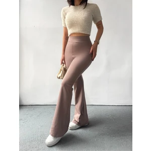 Dream Style Kadın Vizon Ispanyol Paça Dalgıç Kumaş Yüksek Bel Likralı Toparlayıcı Tayt Pantolon