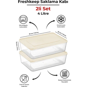 2'li Saklama Kabı 4 Litre Derin Dondurucu Mikrodalga Uyumlu