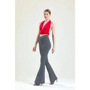 Dream Style Kadın Gri Ispanyol Paça Dalgıç Kumaş Yüksek Bel Likralı Toparlayıcı Tayt Pantolon