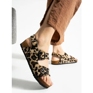 Çift Tokalı Leopar Sandalet