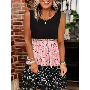 Kadın Askılı Yuvarlak Yaka Çiçek Baskılı Salaş Süprem Elbise