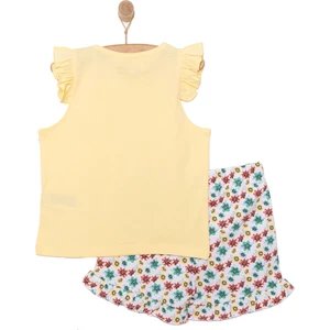 Hellobaby Kız Bebek Basic Tişört-Şort 2li Takım Yaz Çiçekleri Desenli Bisiklet Yaka Reçme Paça Atlet Kol Beyaz