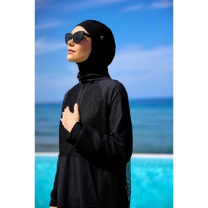 Siyah Tül Detaylı Tam Kapalı Tesettür Mayo M2534-1