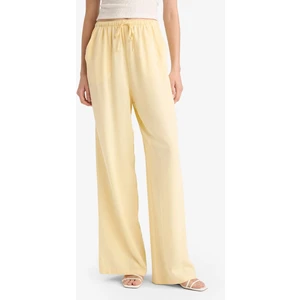 Keten Karışımlı Palazzo Pantolon Wide Leg Geniş Bol Paça Üç Cepli Normal Bel Basic Düz Standart Boy C4545AX25SP