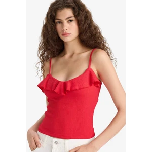 Slim Fit Dar Kesim Fırfırlı Yaka Askılı Kırmızı Atlet F6330AX25HS