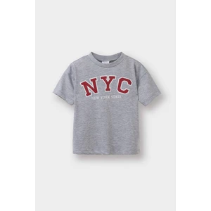 Erkek Bebek Bisiklet Yaka Baskılı Kısa Kollu Tişört