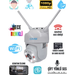 O-Kam 3mp Wifi Güvenlik Kamerası Gece Renkli 355° Döner Çift Yön Ses Sd Destekli