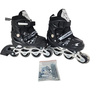 Brother Toys Çocuk Pateni Işıklı Numara Ayarlanabilen 2+2 ve 2+1+1 Teker Siyah Paten Çantalı