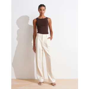 72128 Yüksek Bel Dökümlü Pantolon-Beyaz