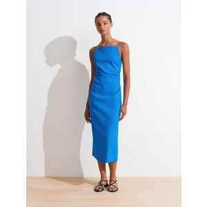 91479 Büzgülü Midi Elbise-Saks