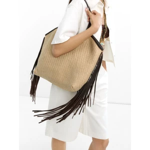 Deri Püsküllü Hasır Shopper Çanta