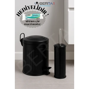 Vintage Banyo Seti Siyah Çöp Kovası 5lt Tuvalet Fırçası Lüks Model