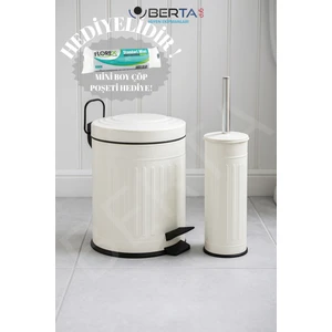 Vintage Banyo Seti Beyaz Çöp Kovası 5lt Tuvalet Fırçası Lüks Model