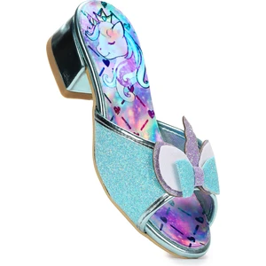 Kiko Kids Unicorn Kız Çocuk Topuklu Simli Abiye Terlik Su Yeşili