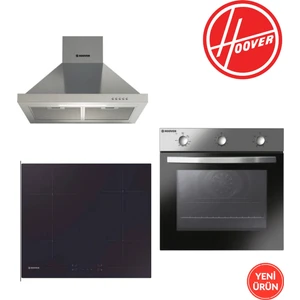 3'lü Inox Ankastre Set (HON602X-TN -HH64CCB Siyah Vitroseramik Cam Ocak- HCH6MXTK Davlumbaz - Elektrikli Set