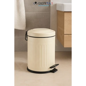 Vintage Krem Çöp Kovası Amortisörlü Kapak Çizgili Lüks Model 5Lt