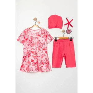 Kız Çocuk Bisiklet Yaka Etekli Mayo ve Tayt Bone Dahildir.