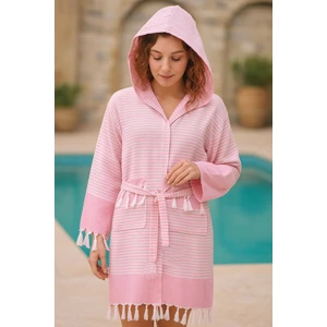 Kapşonlu Unisex Peştemal Plaj Bornozu %100 Pamuklu Seaside Stripe