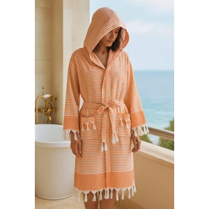 Kapşonlu Unisex Peştemal Plaj Bornozu %100 Pamuklu Seaside Stripe