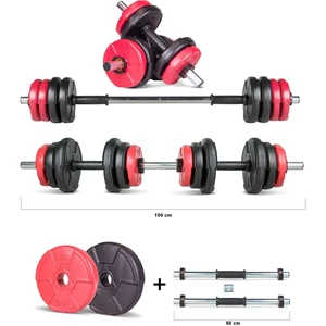 12 kg Multifonksiyonel Kırmızı Siyah Halter Seti ve Dambıl Seti