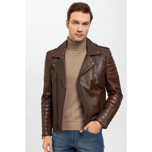 E1001 Konyak Biker Erkek  Deri Mont