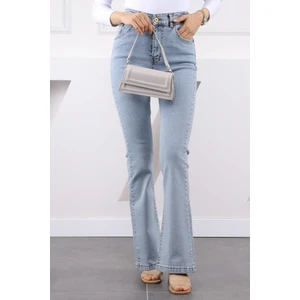 Açık Mavi Yüksek Bel Ispanyol Paça Jeans Pantolon