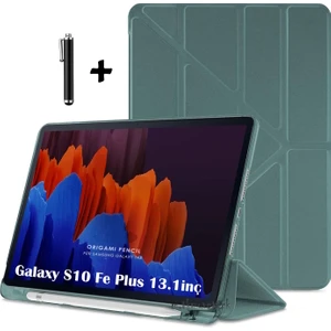 Samsung Galaxy Tab S10 Fe Plus 13.1 Inç 2025 Kılıf Kalem Bölmeli Katlanabilir Standlı Yumuşak Silikon Kapak + Dokunmatik Kalem Set SM-X620 X620B