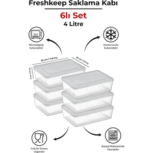 6'lı Saklama Kabı 4 Litre Derin Dondurucu Mikrodalga Uyumlu
