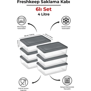 6'lı Saklama Kabı 4 Litre Derin Dondurucu Mikrodalga Uyumlu