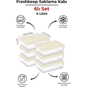 6'lı Saklama Kabı 4 Litre Derin Dondurucu Mikrodalga Uyumlu