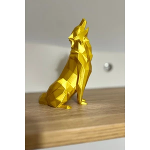 Geometrik Uluyan Kurt Heykeli - Altın Rengi Fasetli Tasarım - 15X10 cm Modern Ev Ofis Dekoru
